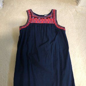 C&C California Embroidered Navy Blue Sleeveless Cotton Shift Dress